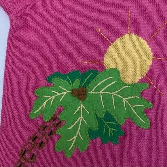 The Quacker Factory Pink Flamingo Embroidered Short Sleeve Sweater Sz Med Tropic - Picture 5 of 8